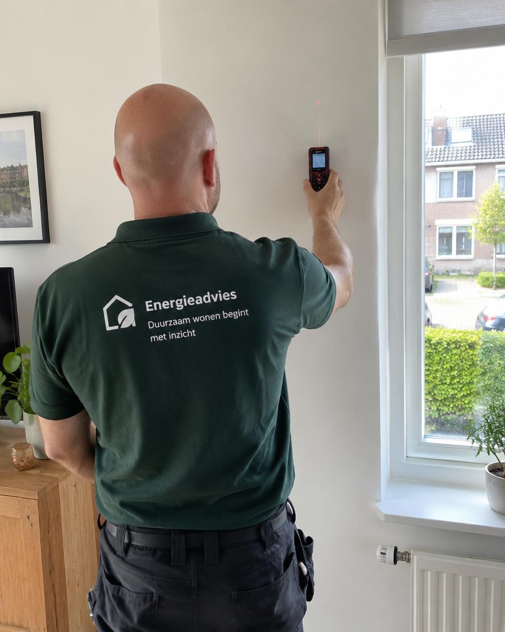 Energie-adviseur van GroenLabel meet een woning op